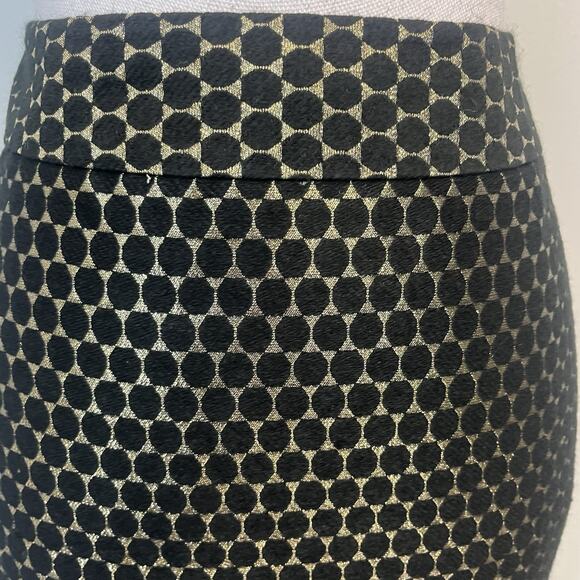 Ann Taylor Black Gold Polka Dot Pencil Skirt Size 2 Straight Knee Career Cocktai - Picture 4 of 9